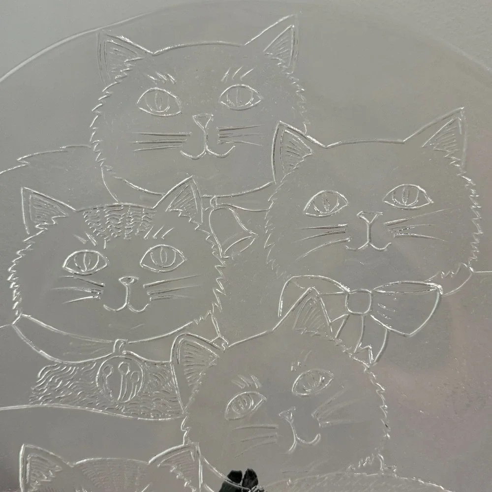 Vintage Pilgrim Glass Cat Party Platter Embossed Cat Lover 13 in Light Scratches